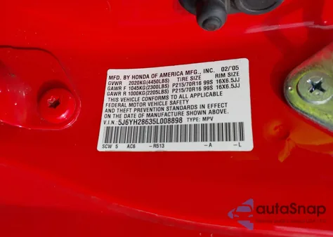 2005 Honda Element Ex z USA, uszkodzony, nr VIN 5J6YH28635L008898